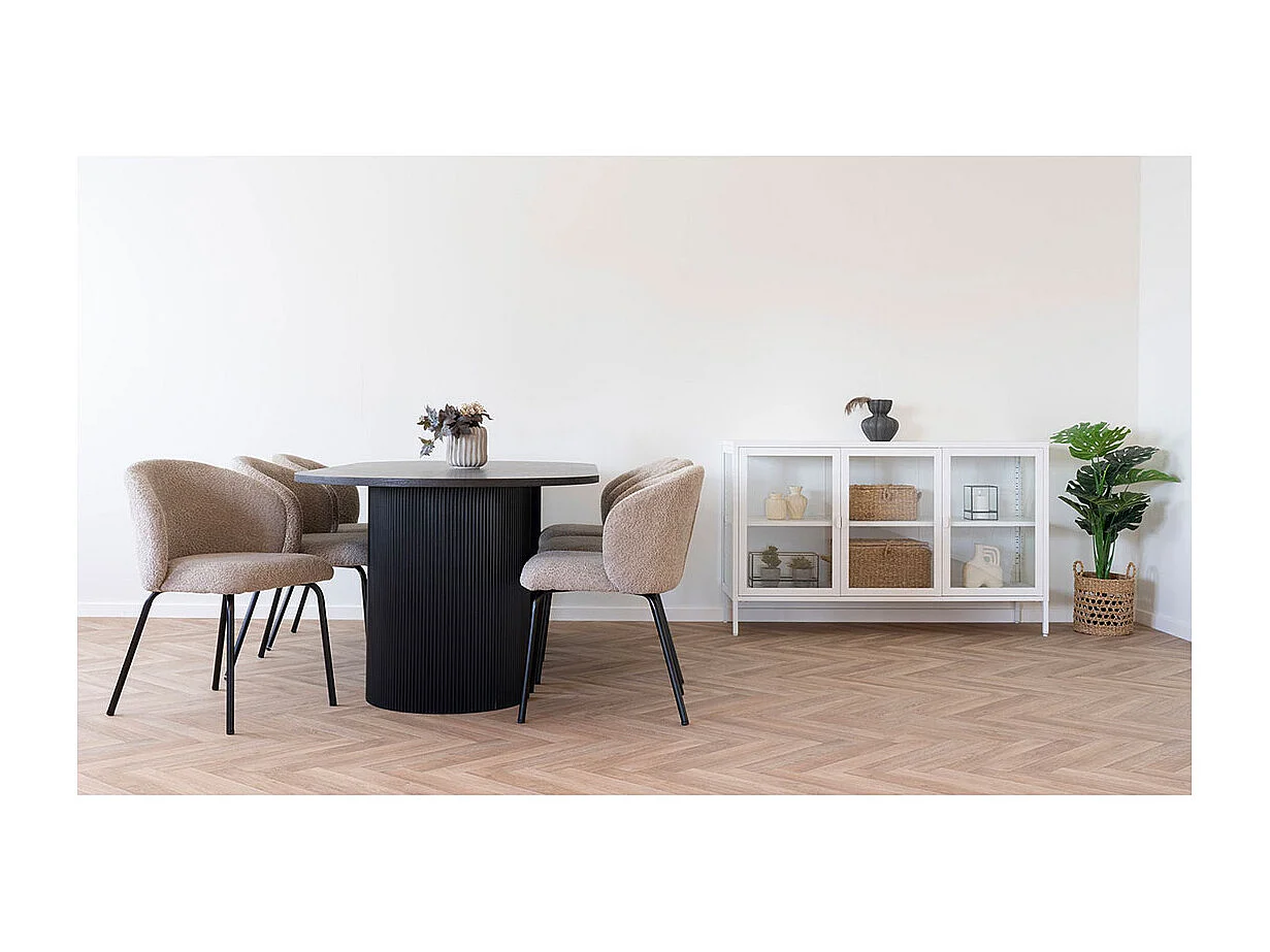 Lot de 2 chaises TALY – Tissu bouclette beige & pieds en acier noir