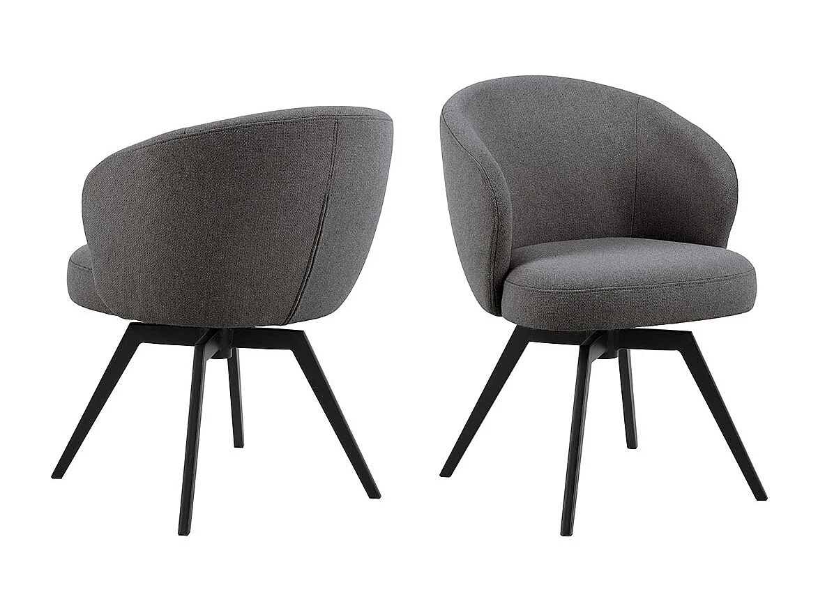 Sedia da pranzo Darlene con braccioli in tessuto grigio.