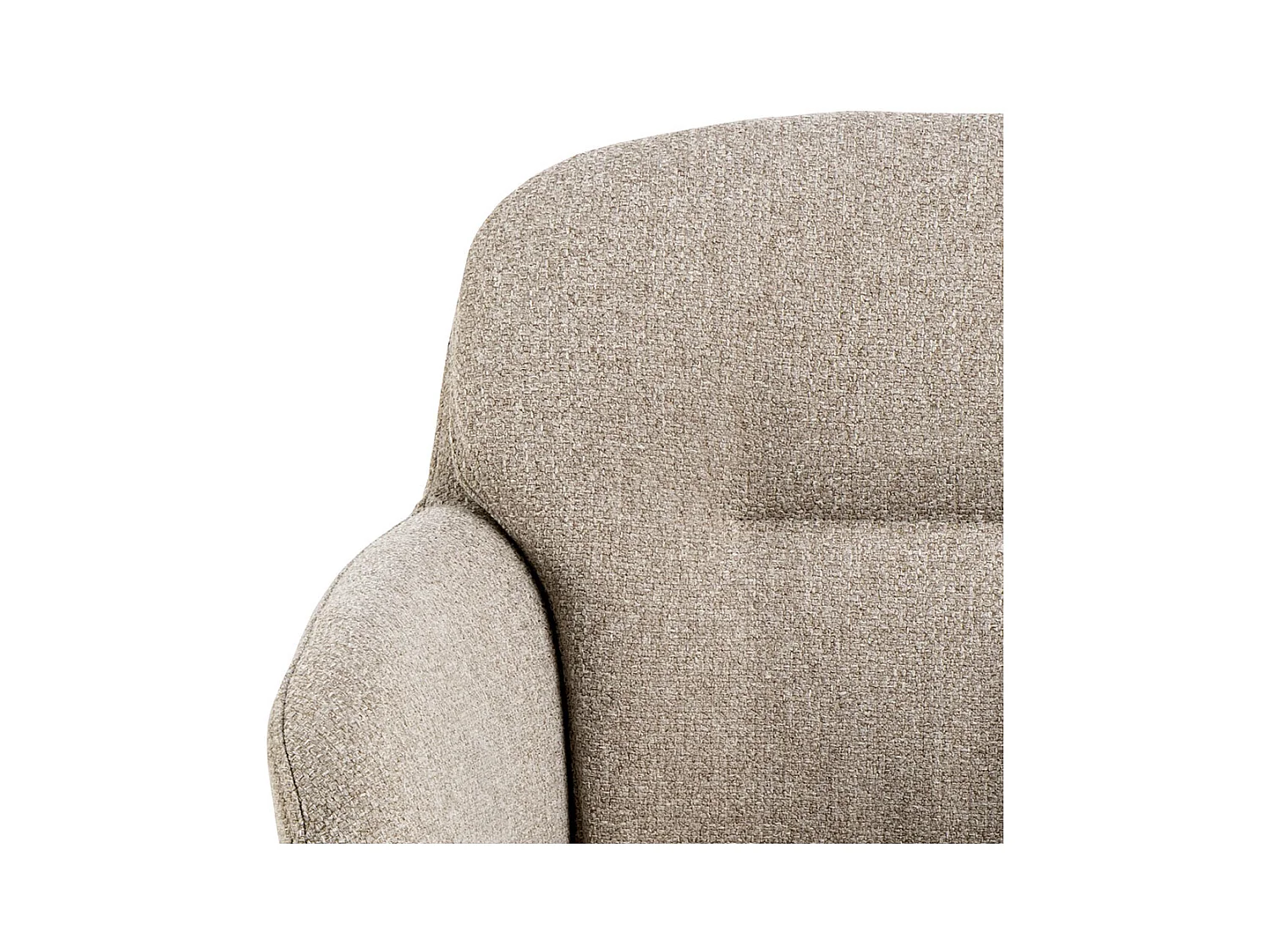 Sedia da pranzo Dora con braccioli in tessuto beige.