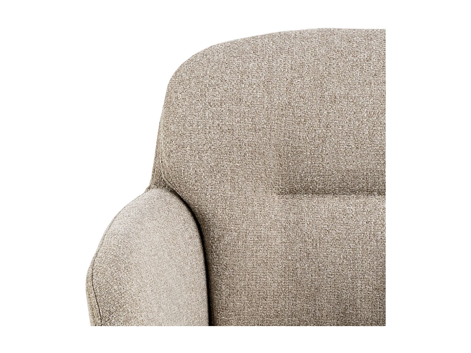 Sedia da pranzo Dora con braccioli in tessuto beige.