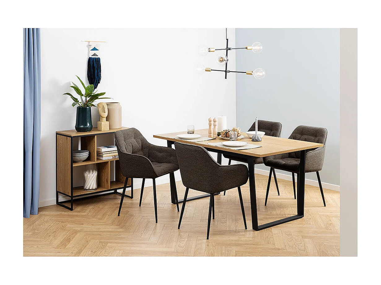 Solara eetkamerstoel met armleuning bouclé grijs.