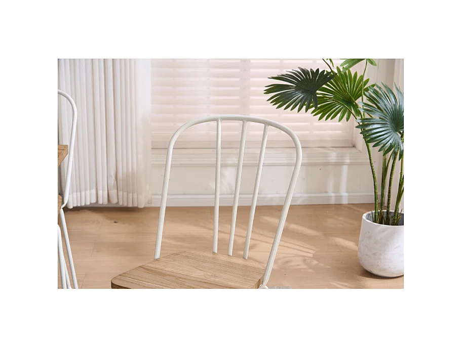 Lot de 4 chaises en métal blanc mat style industriel et assise en bois clair – Pieds en épingle