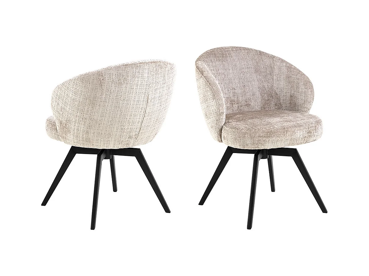 Sedia da pranzo Darlene con braccioli in ciniglia beige.