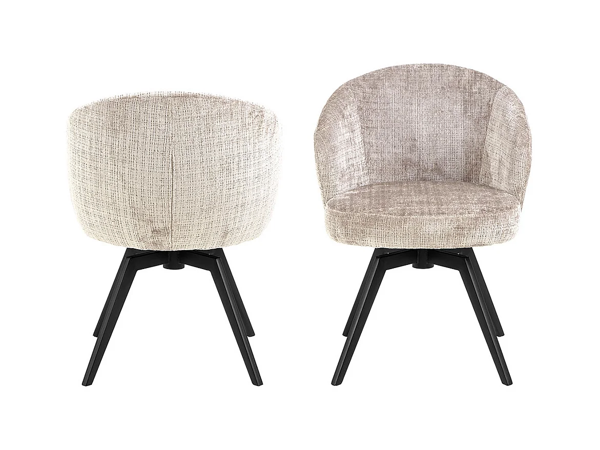 Sedia da pranzo Darlene con braccioli in ciniglia beige.