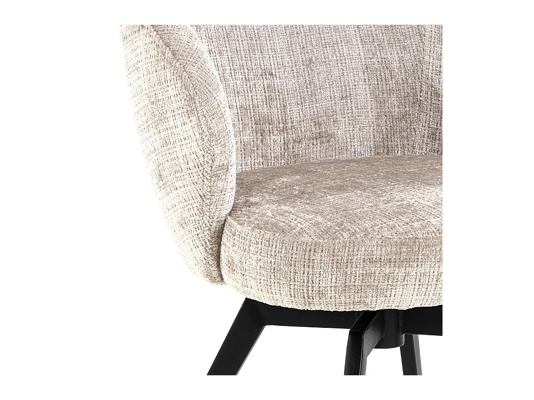 Sedia da pranzo Darlene con braccioli in ciniglia beige.