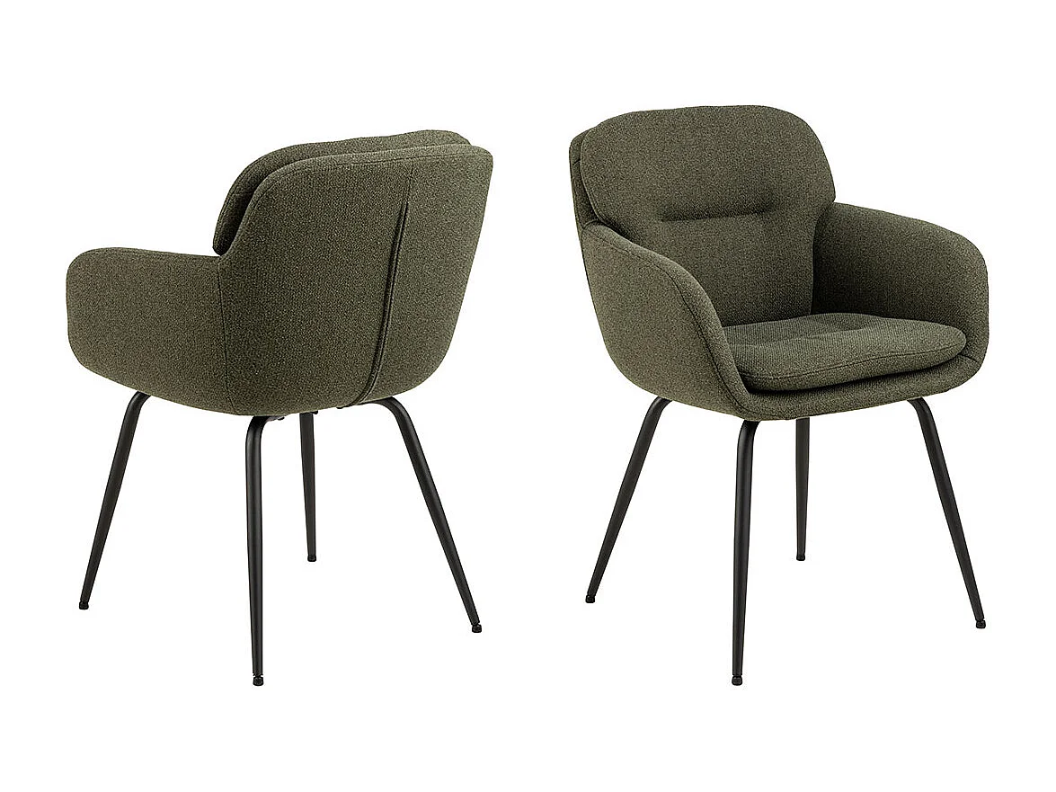 Silla de comedor Dora con reposabrazos tela verde.