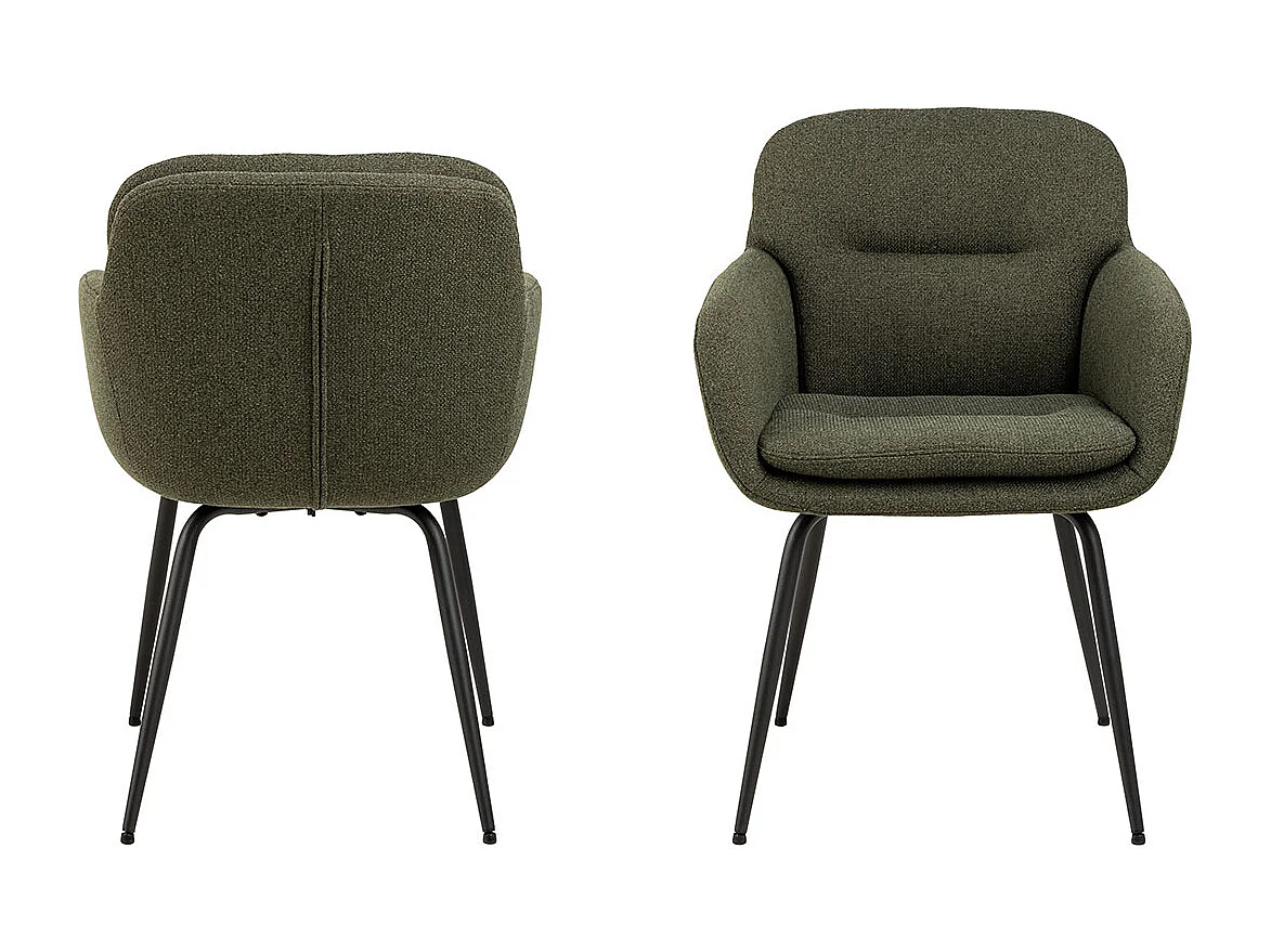 Silla de comedor Dora con reposabrazos tela verde.