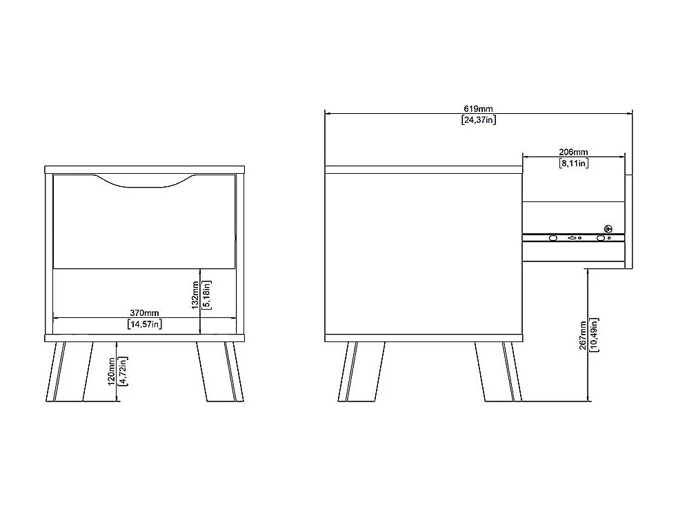 Ikast Nachttisch 1 Schublade, 1 Ablage Eichen-Dekor, weiß.