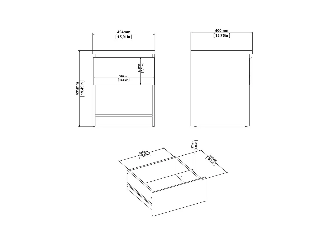 Comodino Naia 1 cassetto, 1 ripiano bianco.