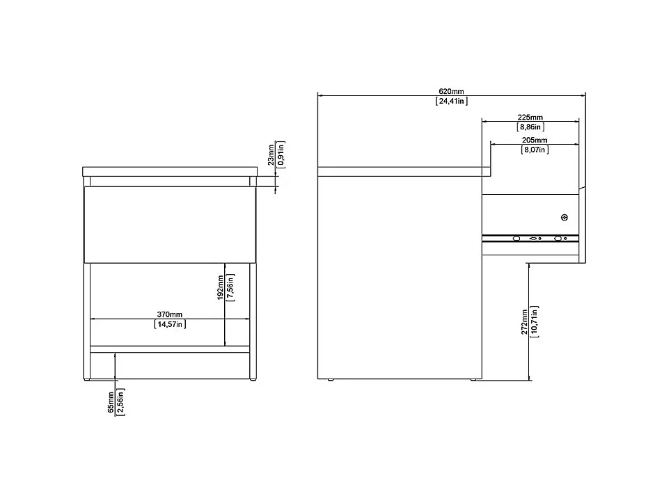 Comodino Naia 1 cassetto, 1 ripiano bianco.