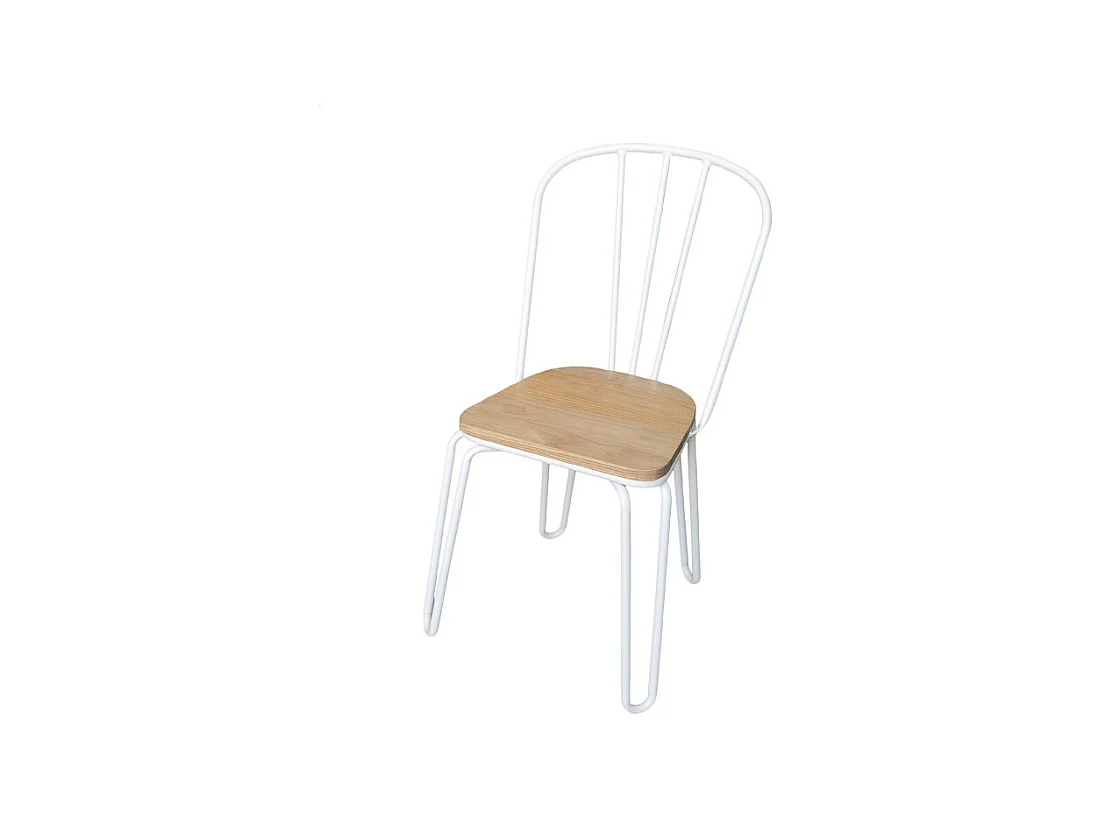 Chaise en métal blanc mat style industriel et assise en bois clair – Pieds en épingle