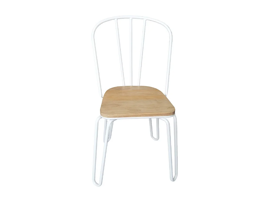 Chaise en métal blanc mat style industriel et assise en bois clair – Pieds en épingle