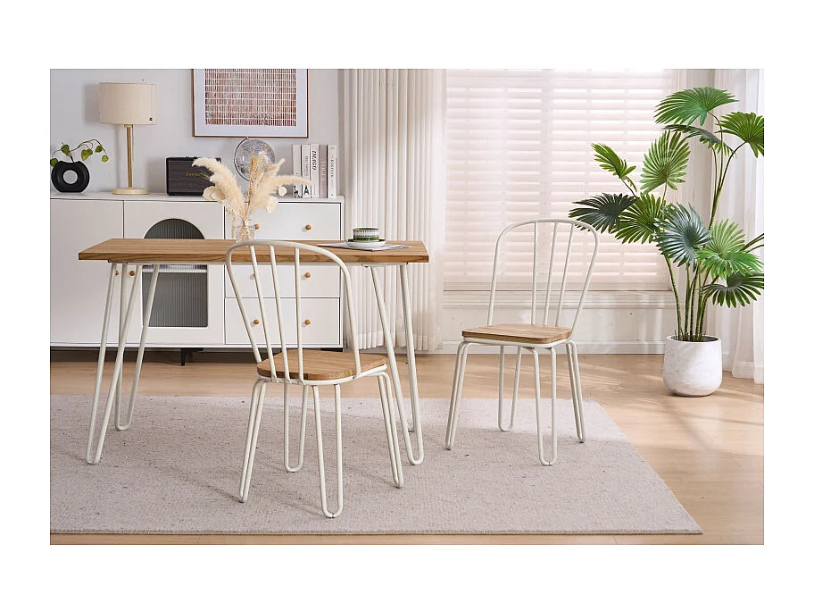 Chaise en métal blanc mat style industriel et assise en bois clair – Pieds en épingle
