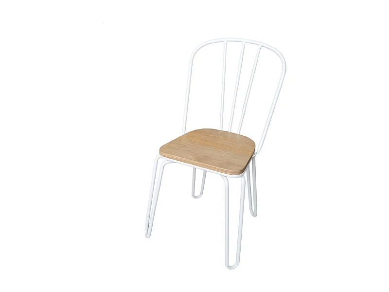 Chaise en métal blanc mat style industriel et assise en bois clair – Pieds en épingle