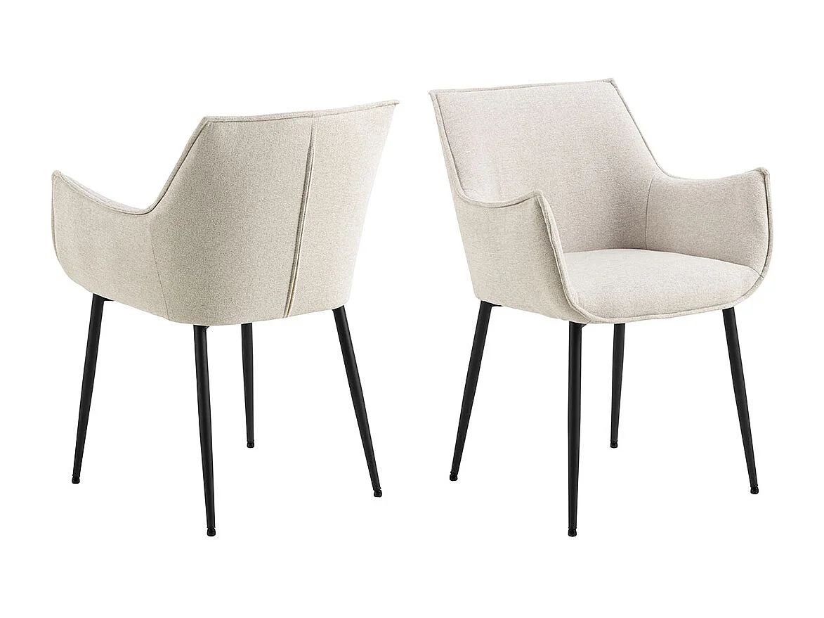Sedia da pranzo Bonita con braccioli in tessuto beige.