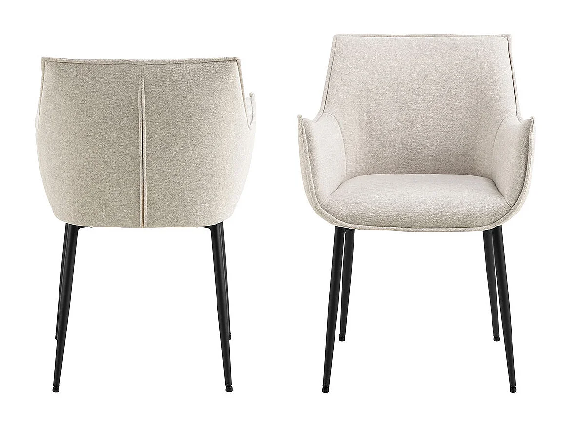 Sedia da pranzo Bonita con braccioli in tessuto beige.