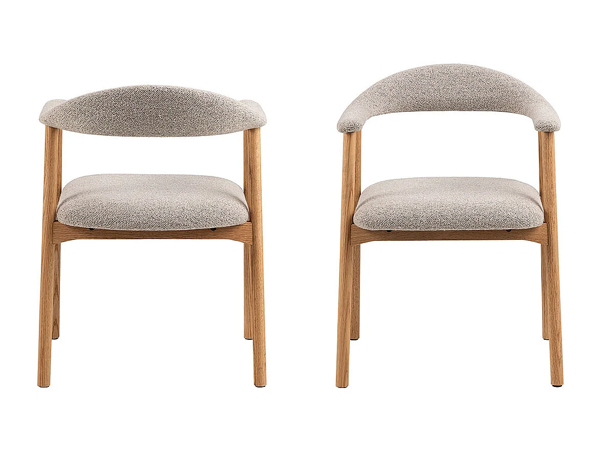 Sedia da pranzo Addi con braccioli bouclé beige.