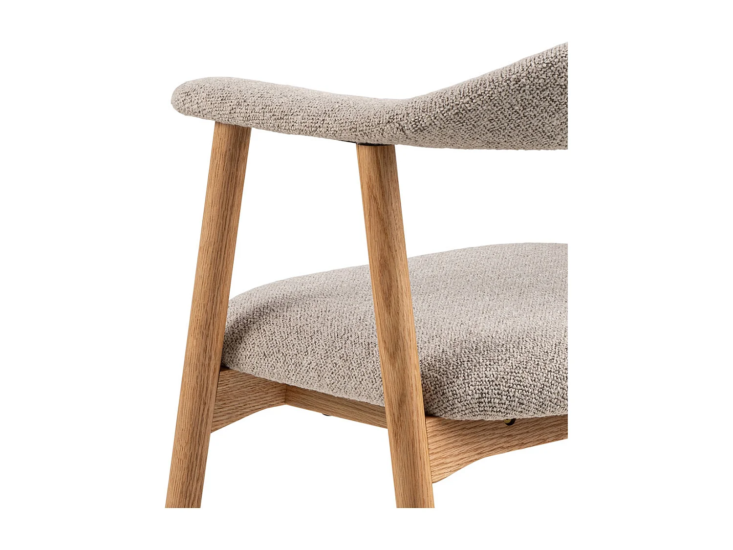 Sedia da pranzo Addi con braccioli bouclé beige.