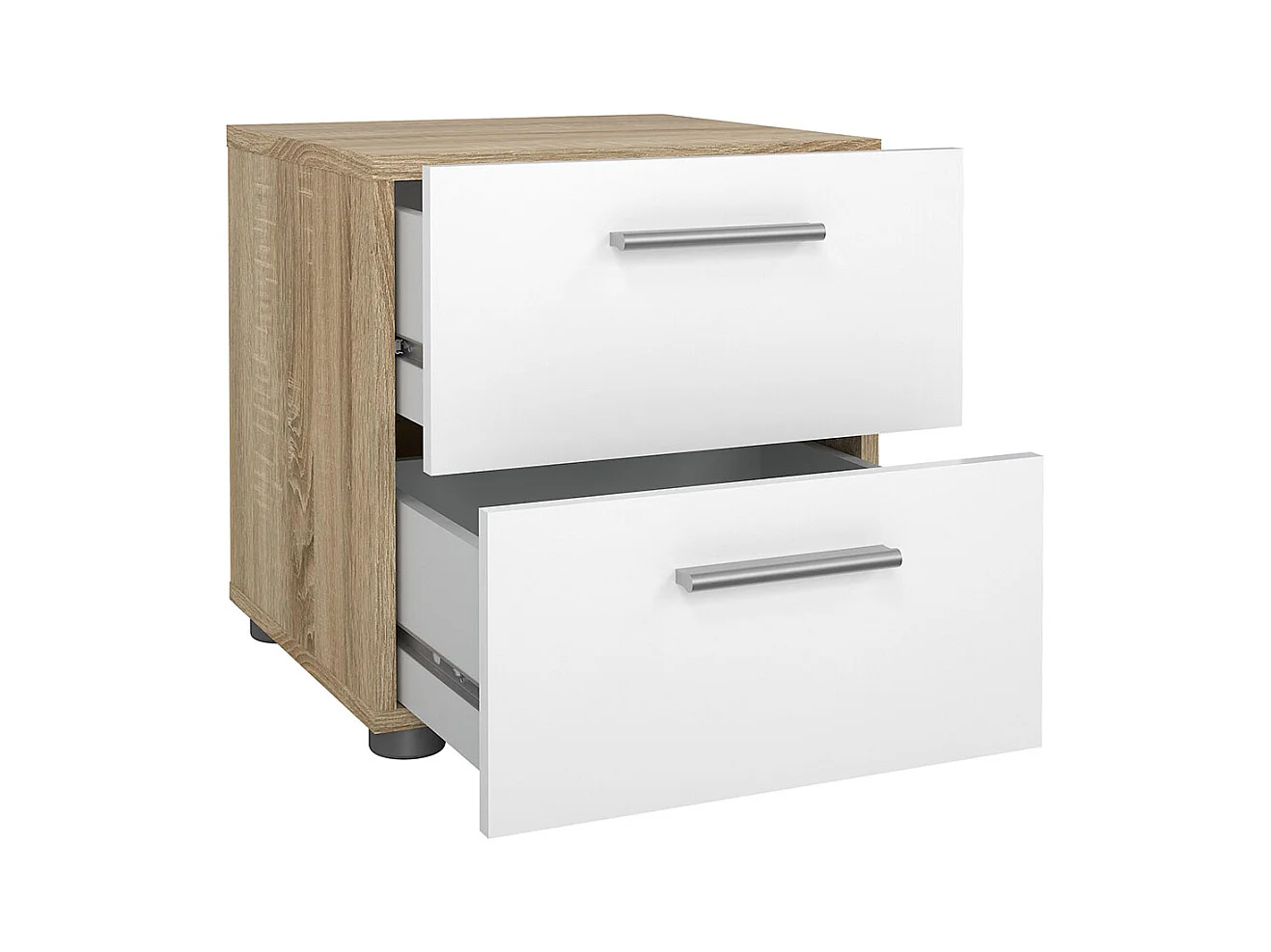 Pepe Nachttisch 2 Schubladen Eichenstruktur-Dekor, weiß hochglanz.