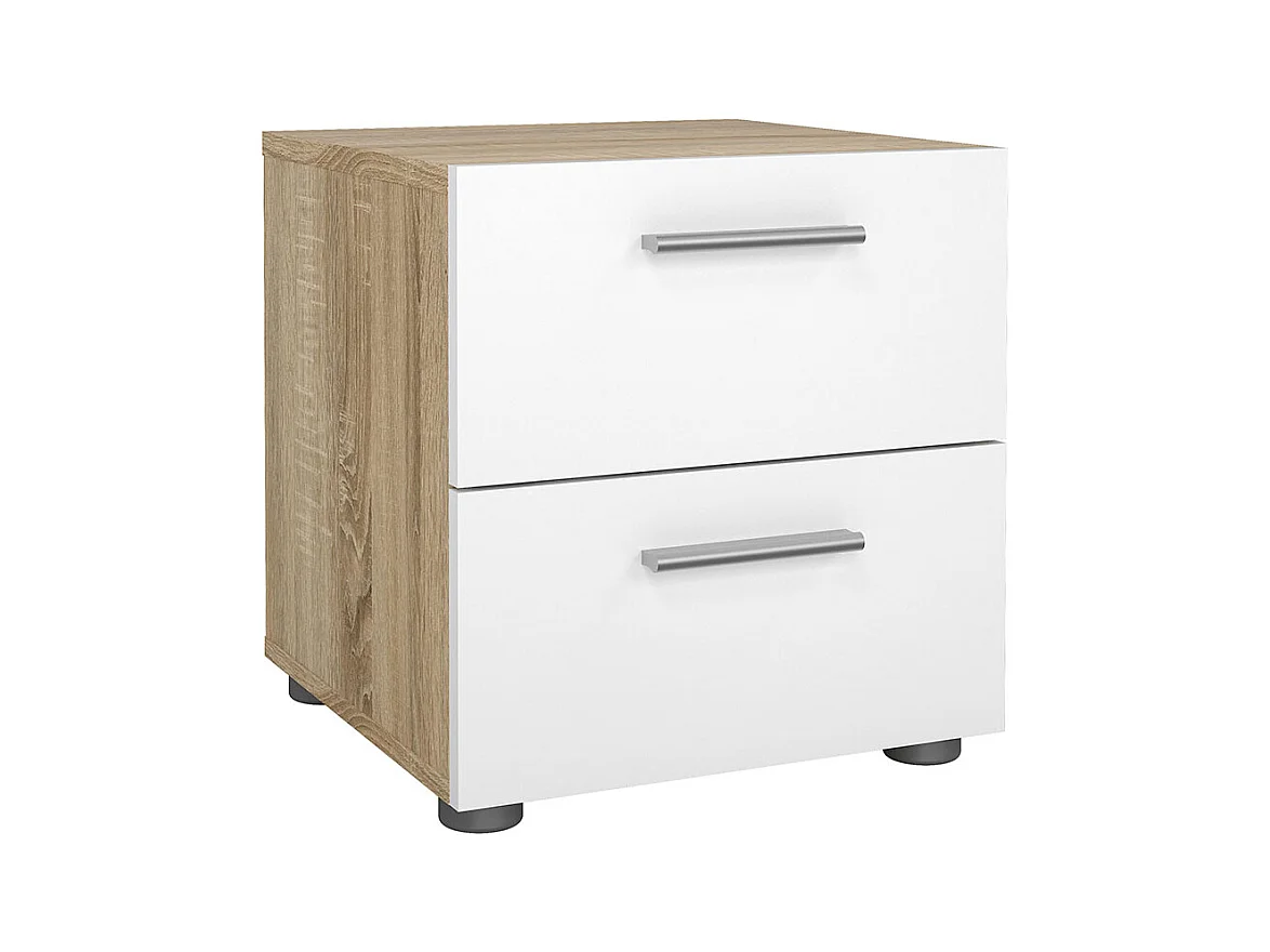 Pepe Nachttisch 2 Schubladen Eichenstruktur-Dekor, weiß hochglanz.