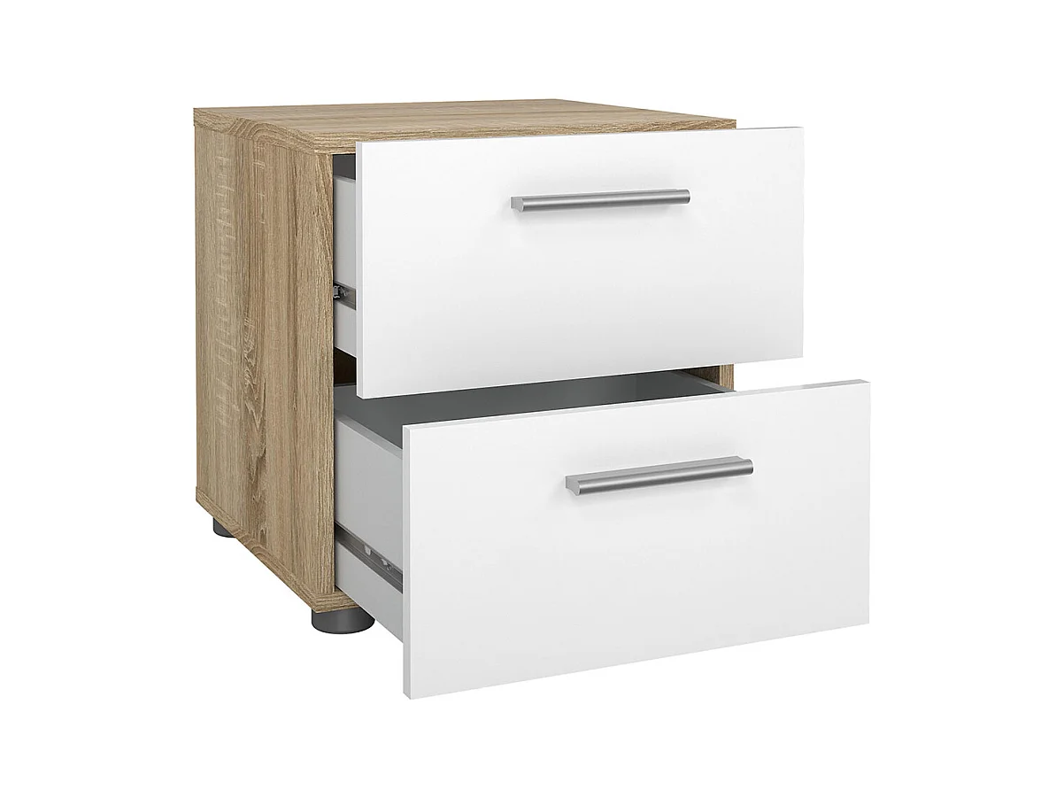 Pepe Nachttisch 2 Schubladen Eichenstruktur-Dekor, weiß hochglanz.