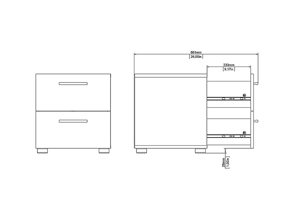 Pepe Nachttisch 2 Schubladen Eichenstruktur-Dekor, weiß hochglanz.
