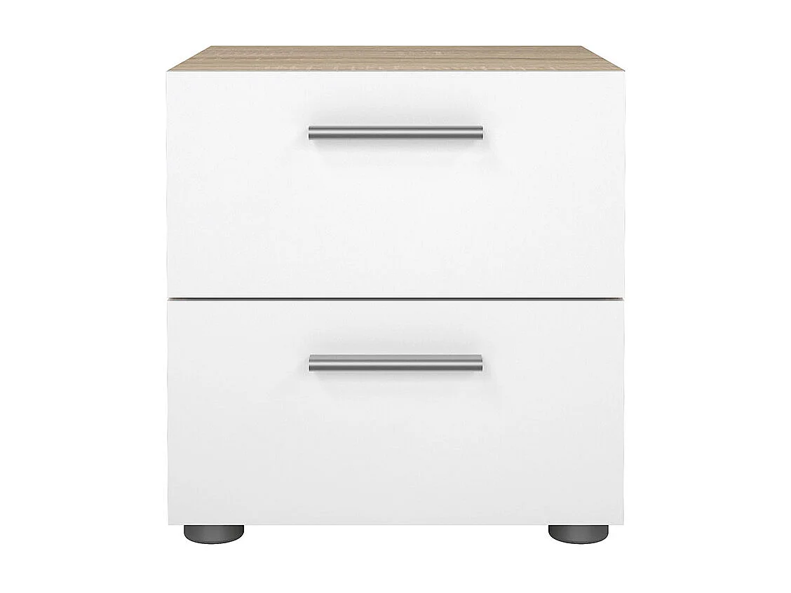 Pepe Nachttisch 2 Schubladen Eichenstruktur-Dekor, weiß hochglanz.