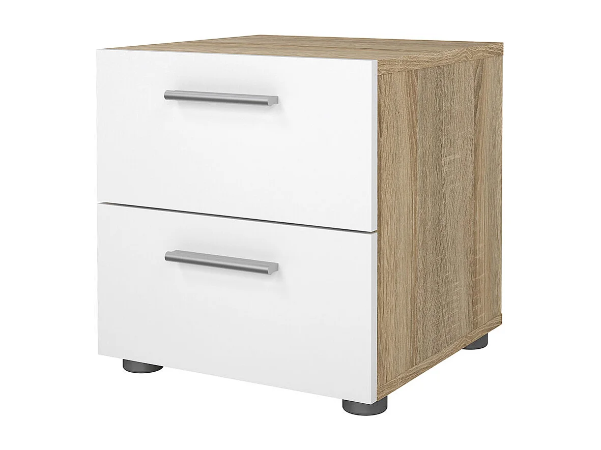 Pepe Nachttisch 2 Schubladen Eichenstruktur-Dekor, weiß hochglanz.
