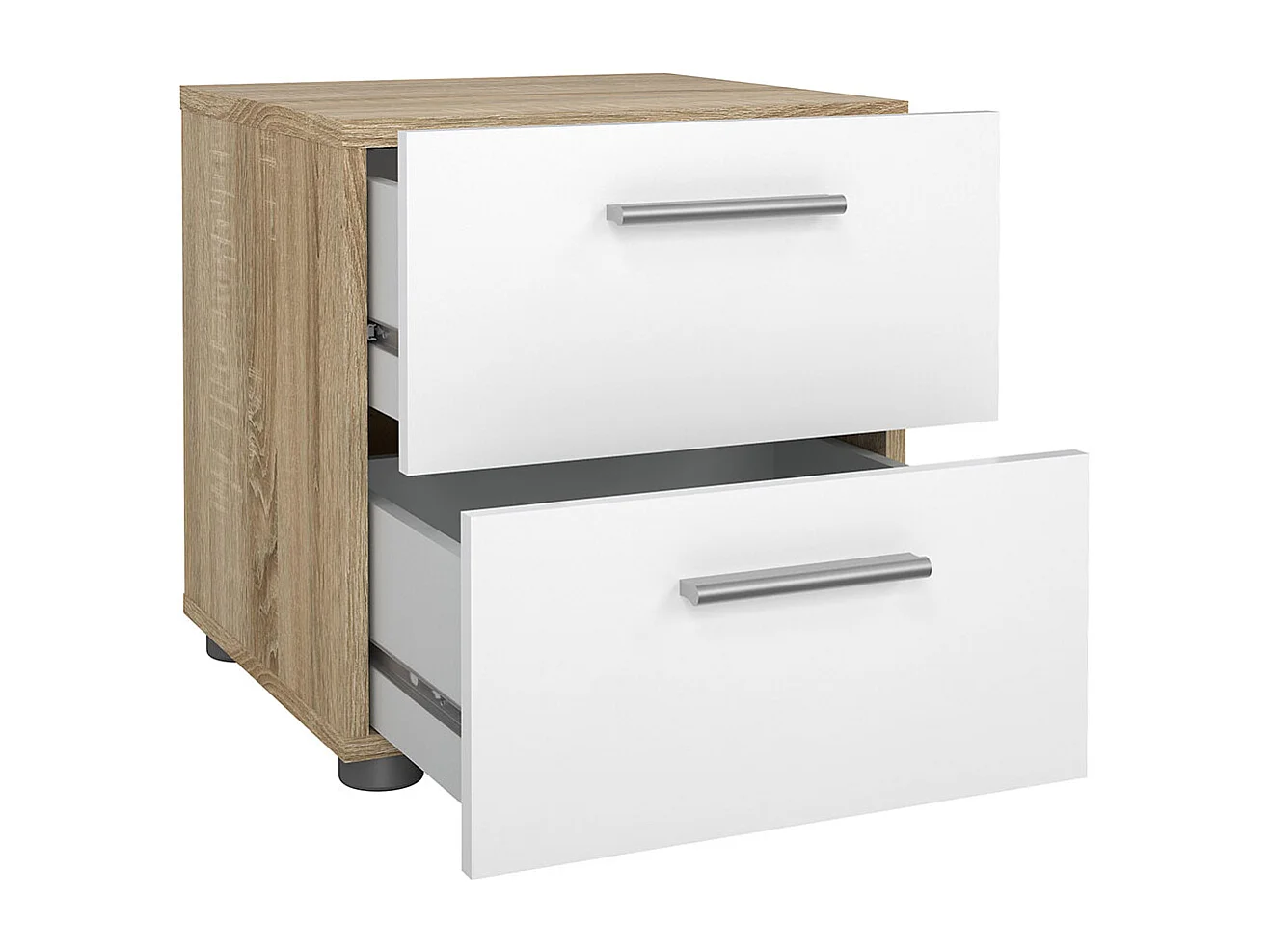 Pepe Nachttisch 2 Schubladen Eichenstruktur-Dekor, weiß hochglanz.