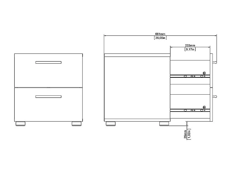 Pepe Nachttisch 2 Schubladen Eichenstruktur-Dekor, weiß hochglanz.