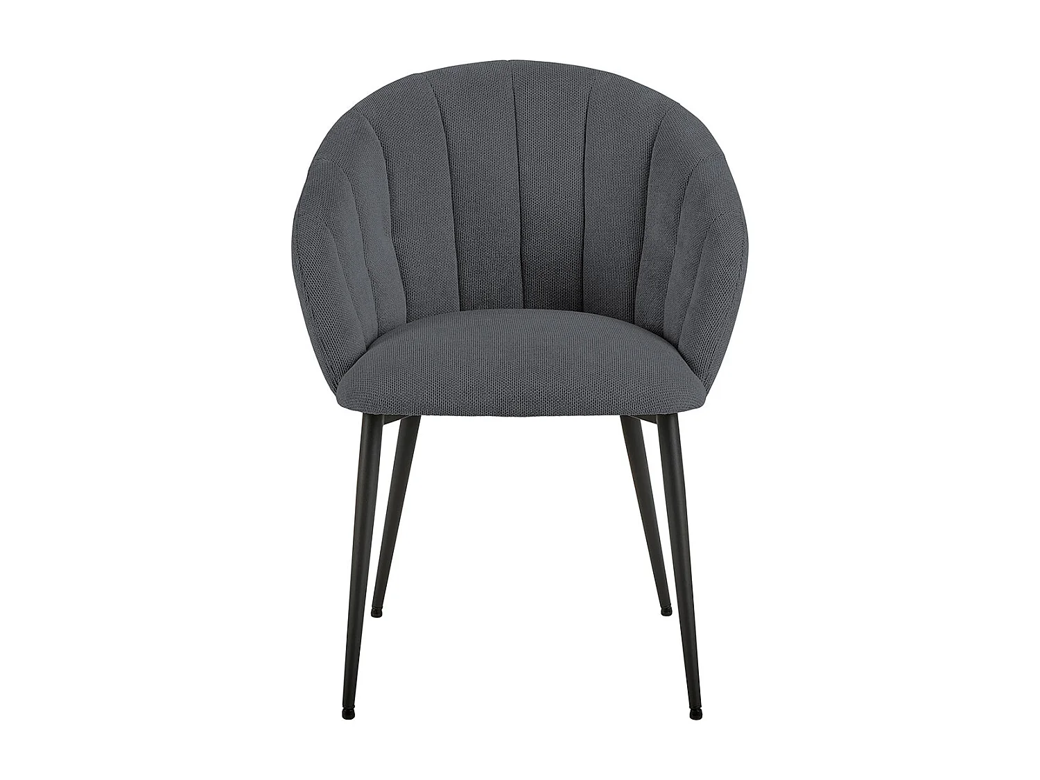Sedia da pranzo Daniella con braccioli in tessuto grigio.