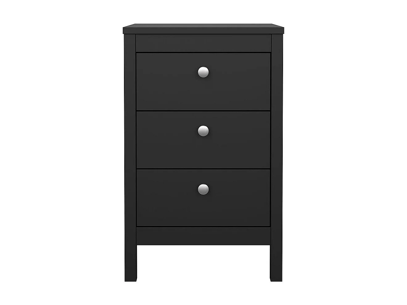 Comodino Madrid 3 cassetti nero opaco.