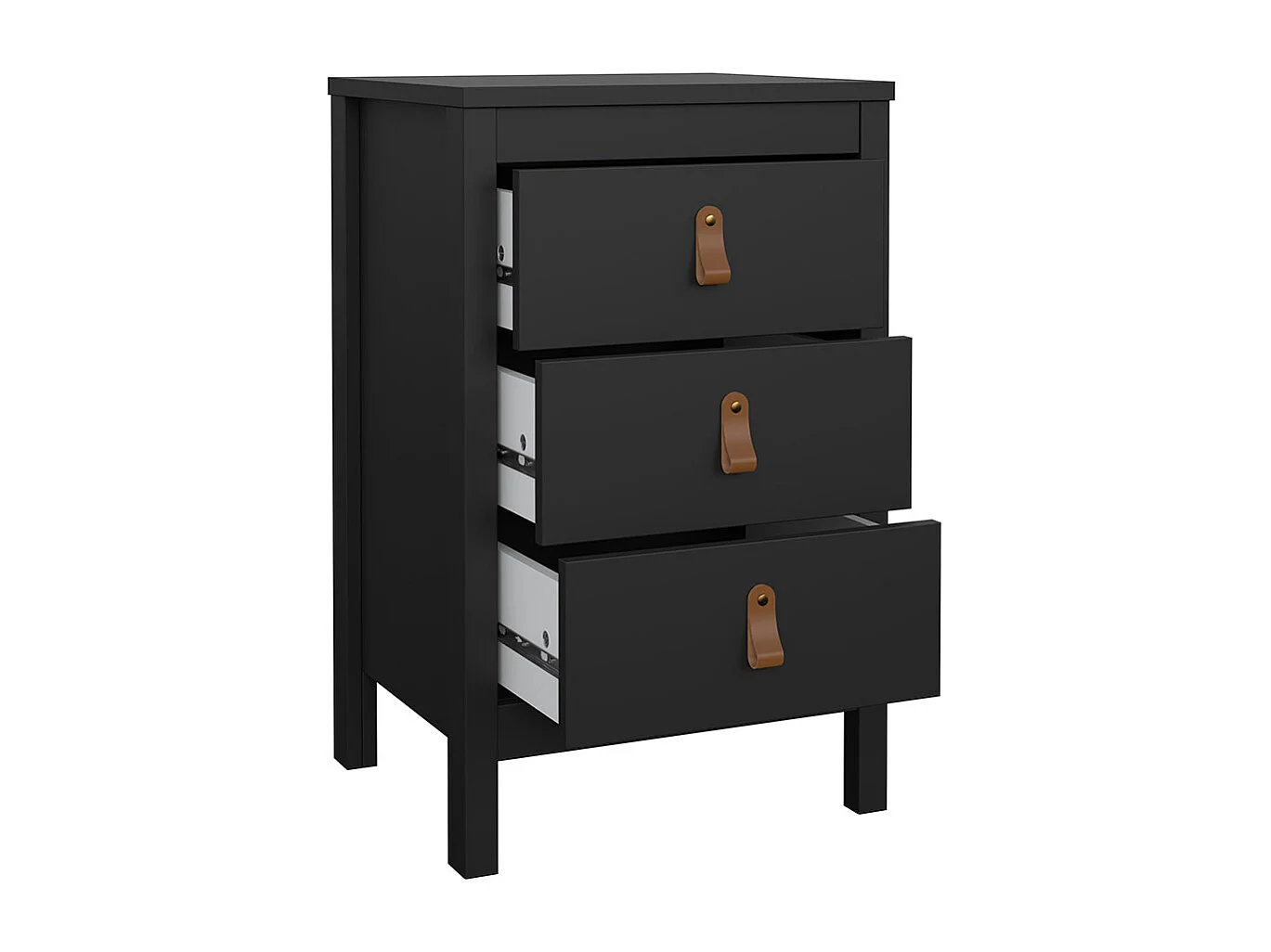 Comodino Madrid 3 cassetti nero opaco.