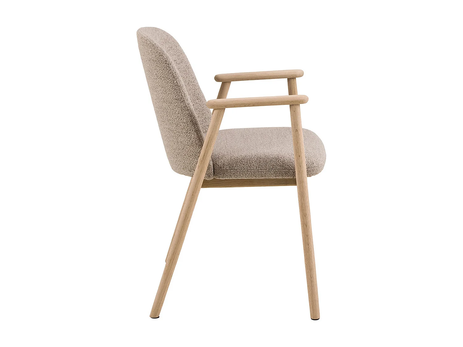 Sedia da pranzo Leo con braccioli bouclé beige.