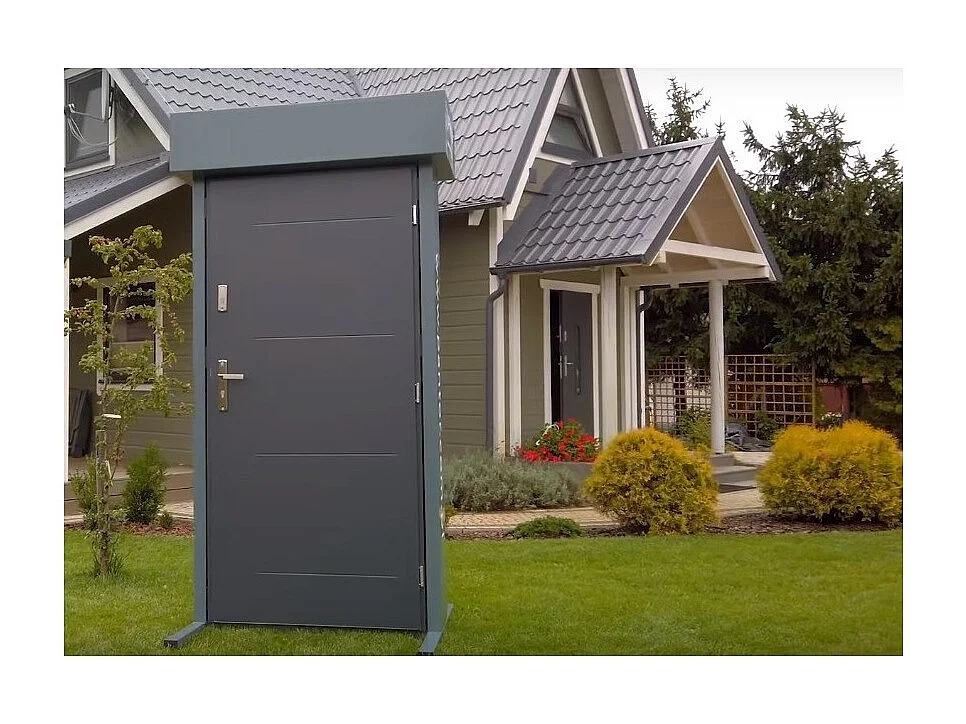 Porte d'entrée GOFA 90 cm en acier inoxydable - Couleur: Chêne doré - Poignée et serrure : Sans - Poussant: Droit