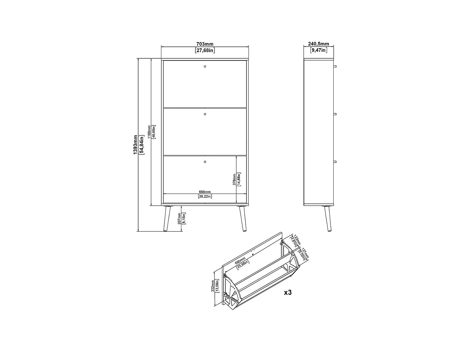 Scarpiera Bodo con 3 ante a soffietto grigio opaco.