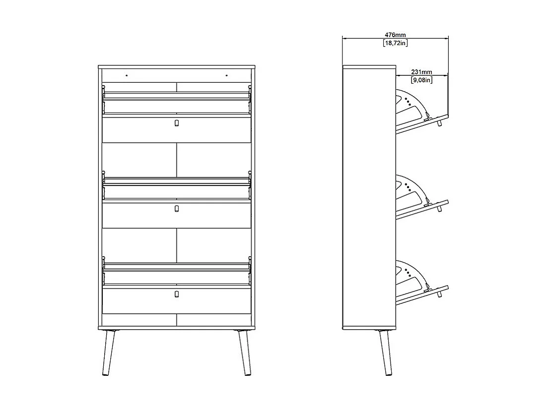 Bodo Schuhschrank 3 Klapptüren matte grau.