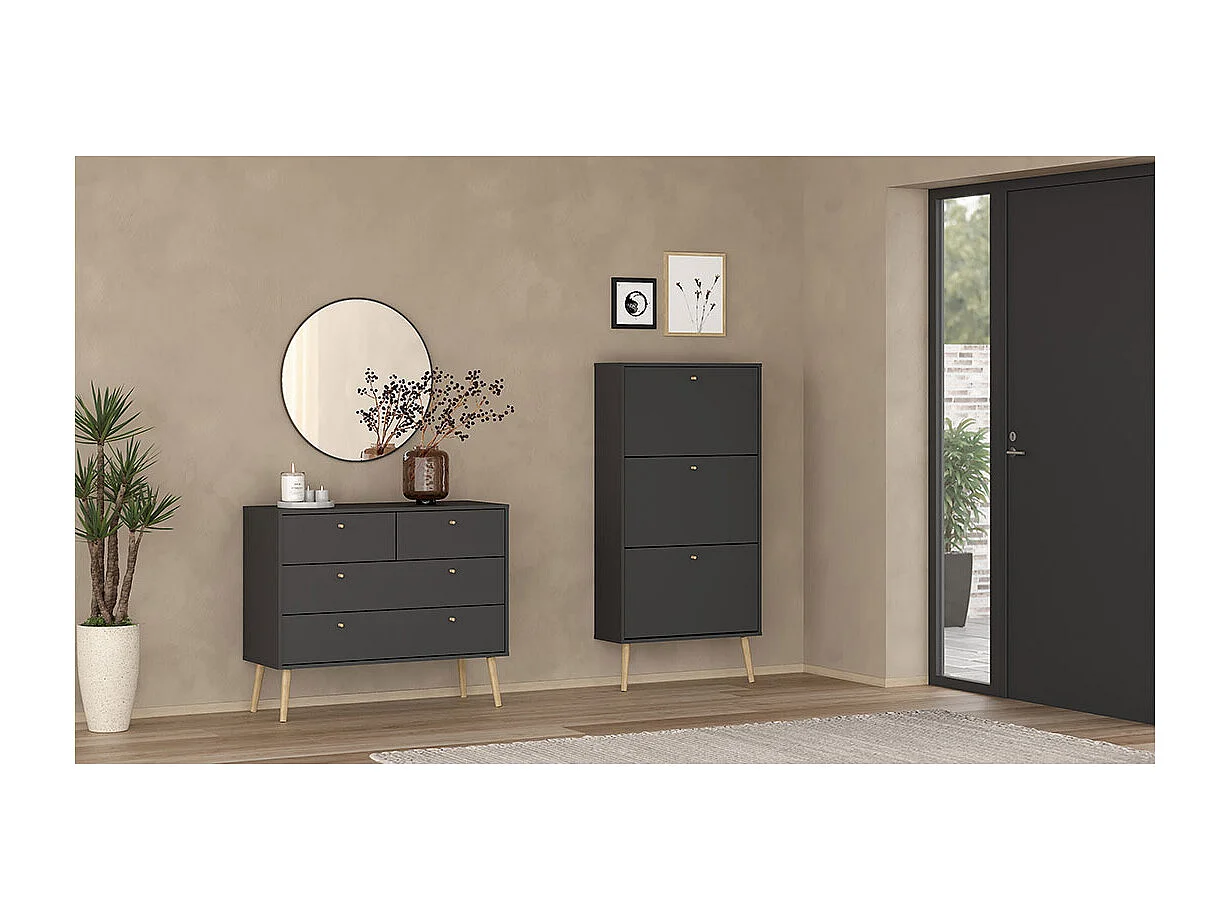 Bodo Schuhschrank 3 Klapptüren matte grau.