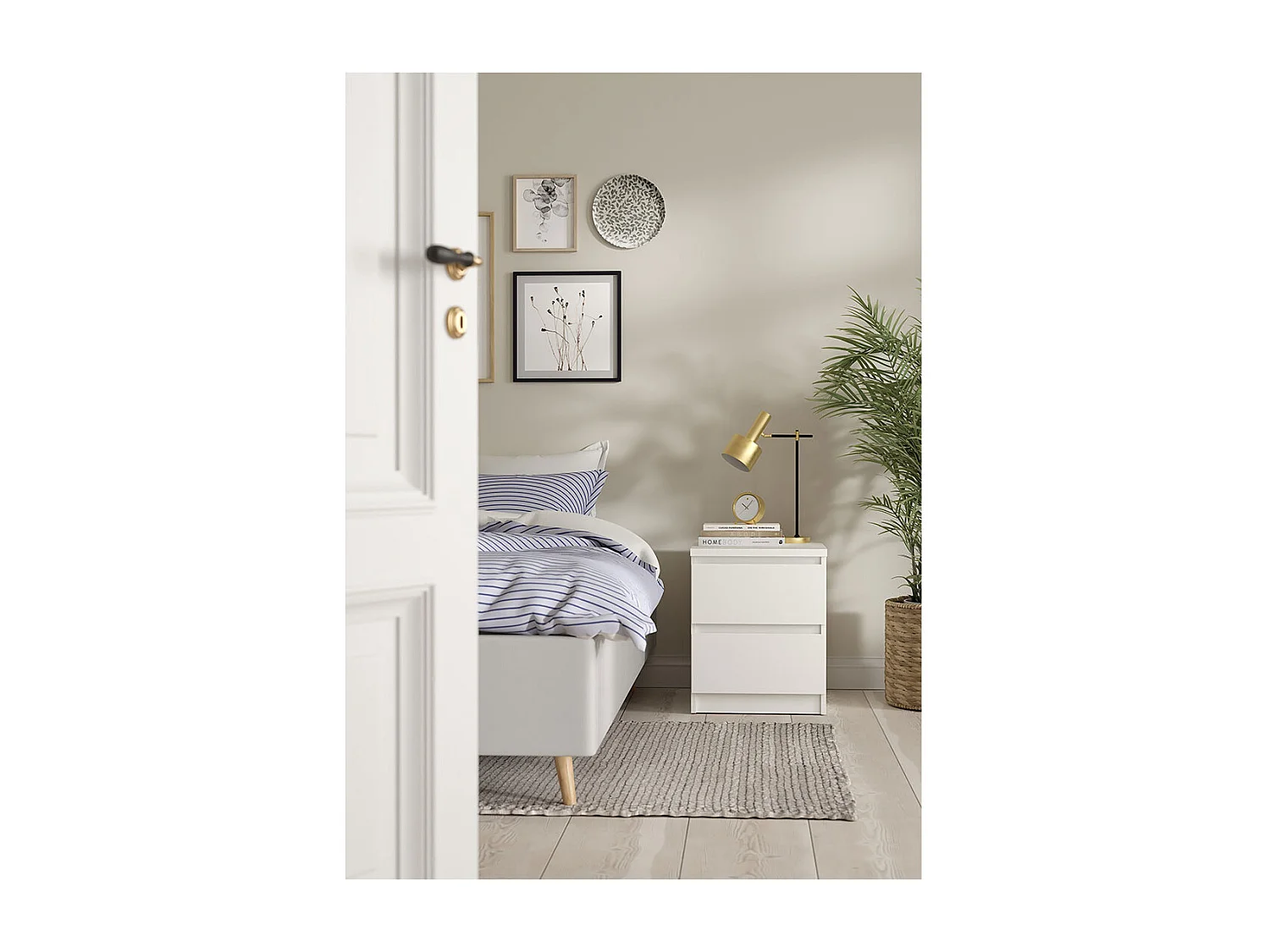 Comodino Naia 2 cassetti bianco.