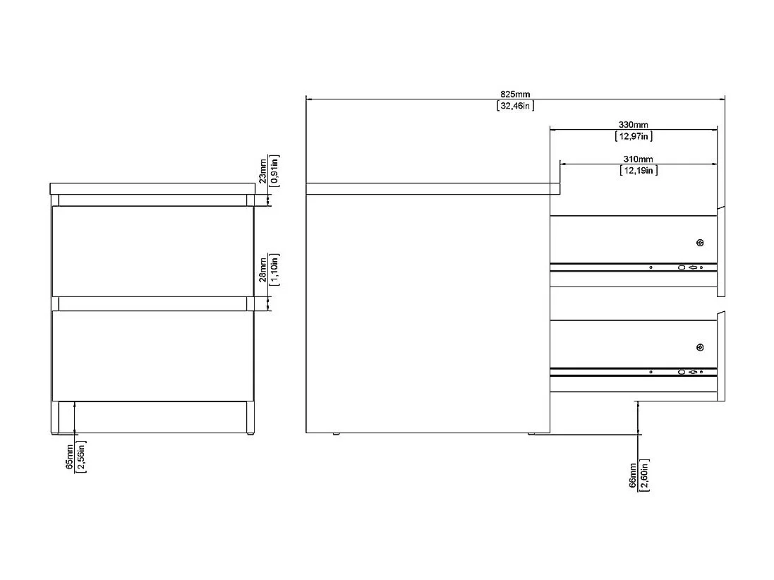 Comodino Naia 2 cassetti bianco.
