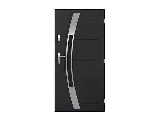 Porte d'entrée GOFA 90 cm en acier inoxydable - Couleur: Anthracite - Poignée et serrure : Avec - Poussant: Droit