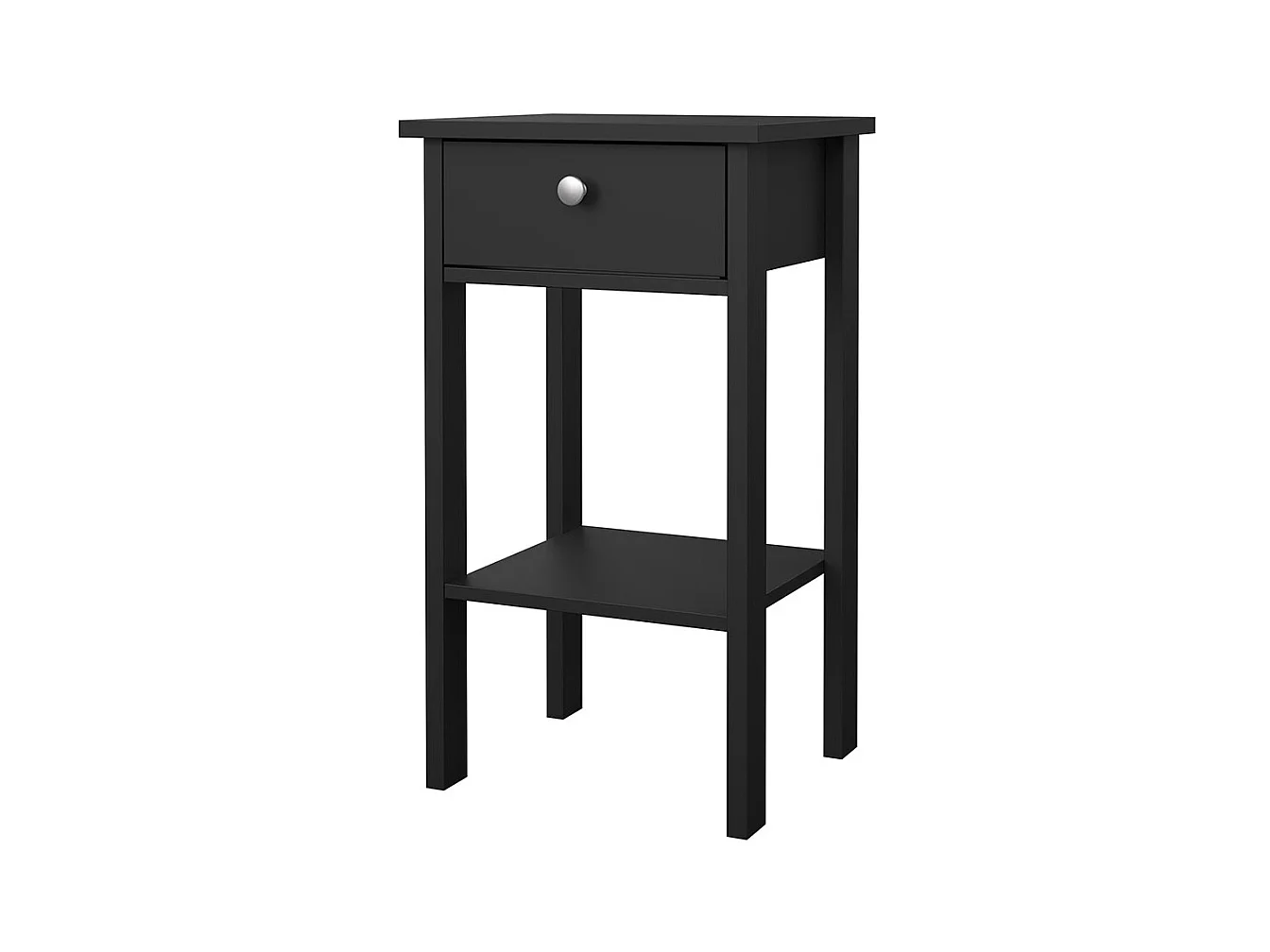 Comodino Madrid 1 cassetto, 1 ripiano nero opaco.
