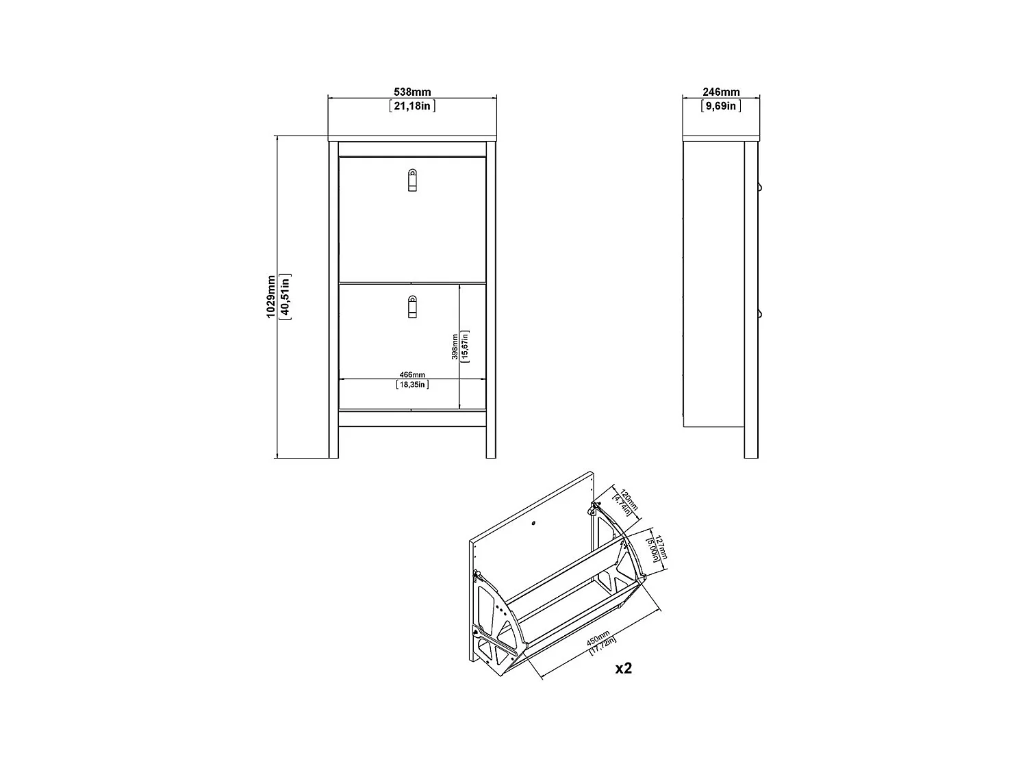 Madrid Schuhschrank 2 Klapptüren Eichen-Dekor.