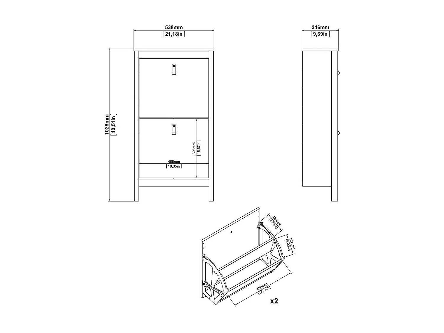 Madrid Schuhschrank 2 Klapptüren Eichen-Dekor.