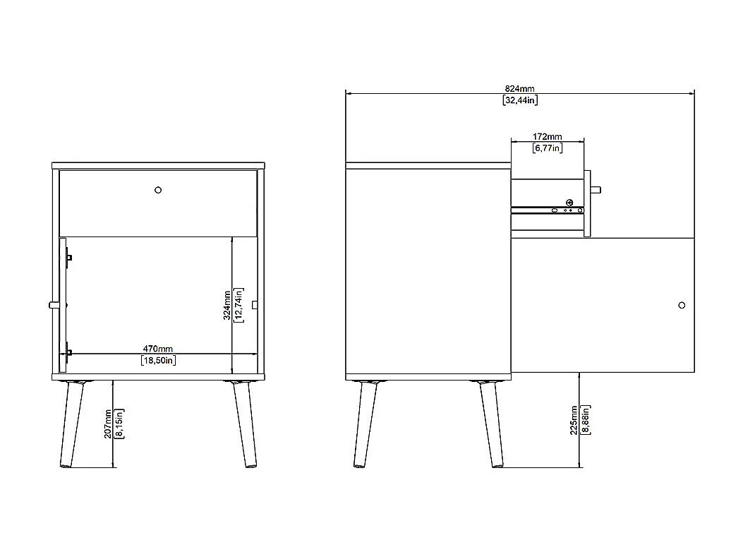 Comodino Bodo 1 anta, 1 cassetto bianco.