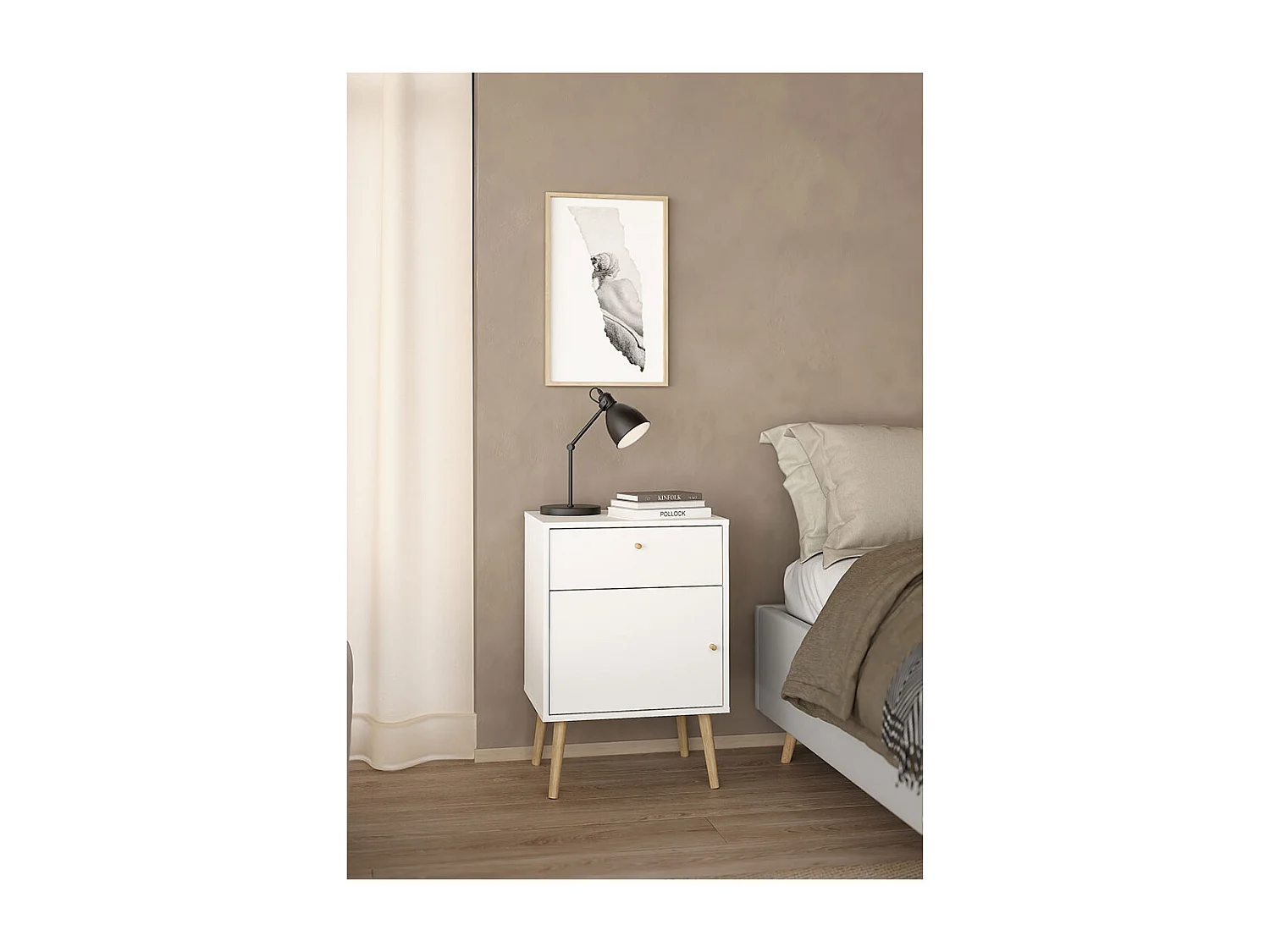 Comodino Bodo 1 anta, 1 cassetto bianco.