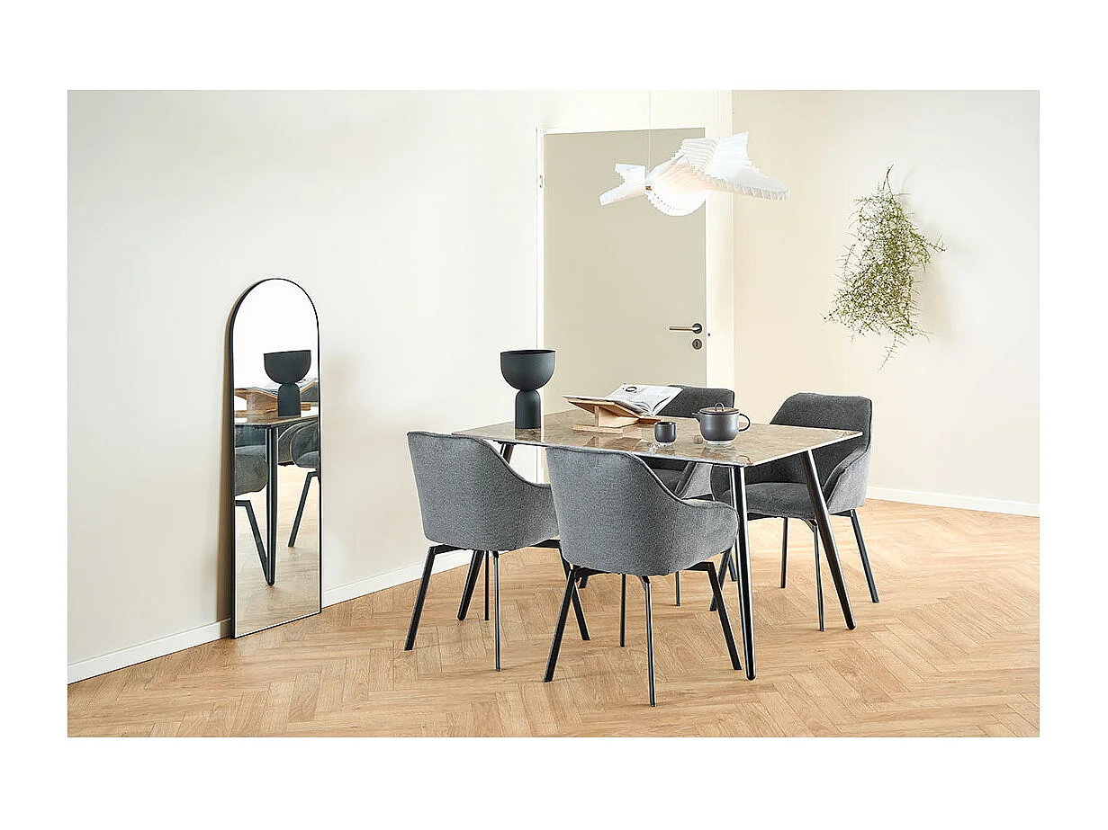 Clara chaise de salle à manger avec accoudoirs tissu gris.