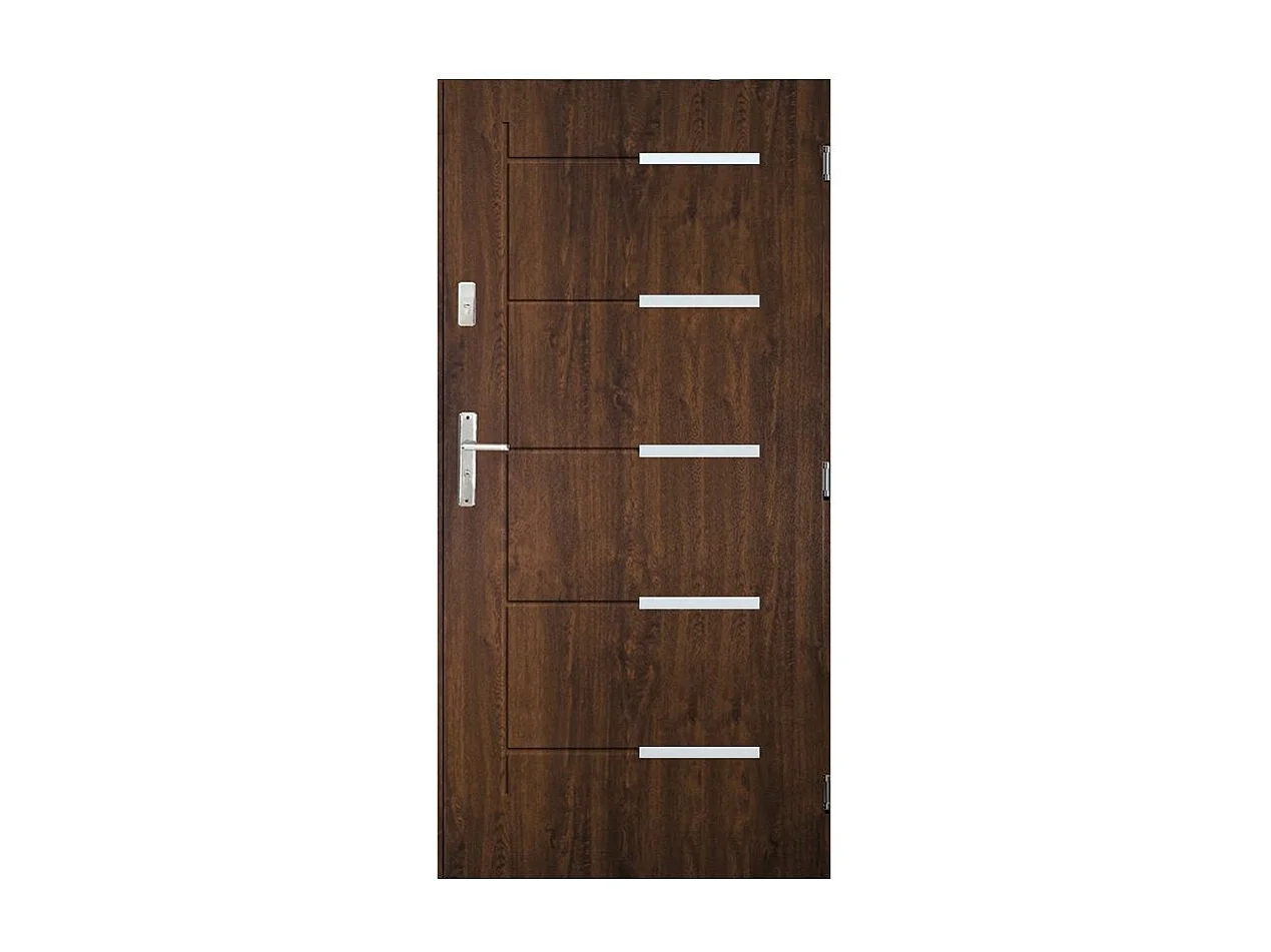 Porte d'entrée CANCUN 80 cm en acier inoxydable - Couleur: Noyer - Poignée et serrure : Sans - Poussant: Droit