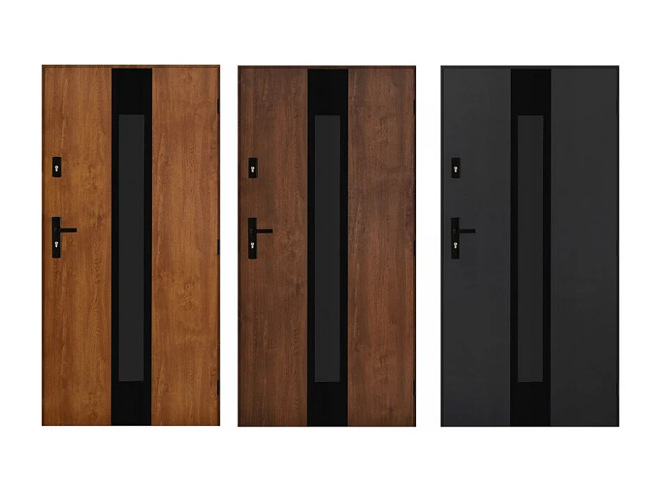 Porte d'entrée MARCEL 90 cm 72 mm en acier inoxydable en 3 couleurs - Couleur: Anthracite - Poignée et serrure : Avec - Poussant: Droit