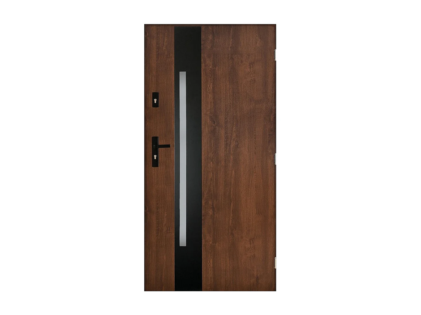 Porte d'entrée TANGO V 80 cm en acier inoxydable - Couleur: Noyer - Poignée et serrure : Avec - Tirant: Droit